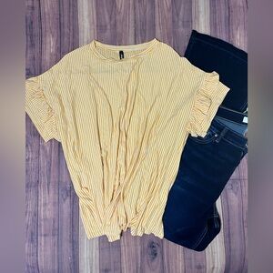 Plus Size Yellow and White Ruffle Sleeve Top